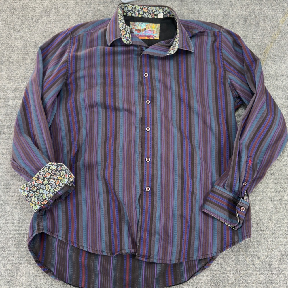 Robert Graham Classic Fit Striped Button Down Shirt Purple Size L